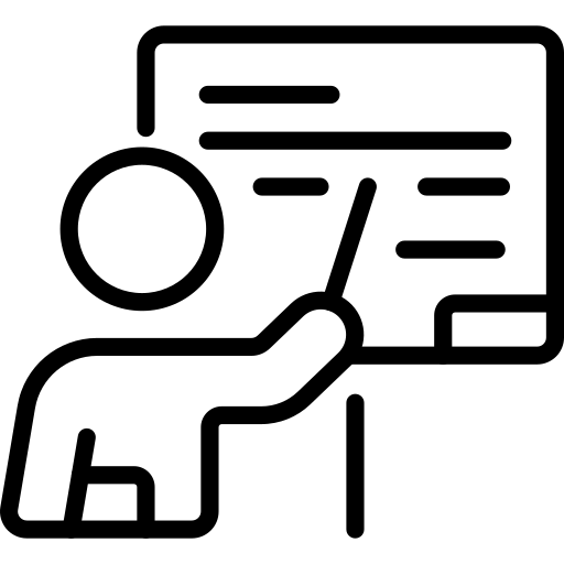 Outline Style Icon of instructor pointing at board